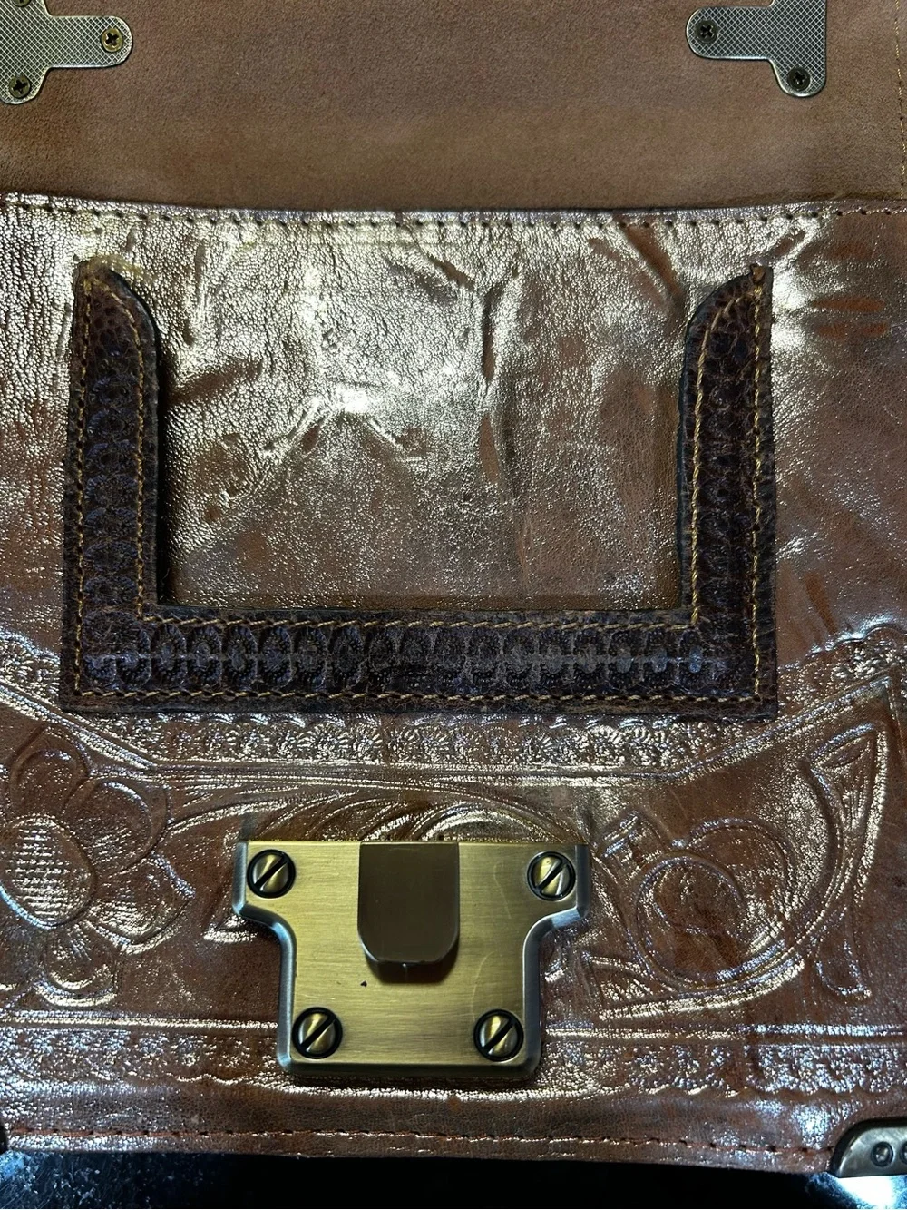 Patricia Nash Burnished Gold Tooled Leather Lanza Crossbody Bag